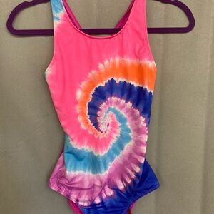 Lands' End rainbow swirl tie dye Swimsuit one piece Girls size 14